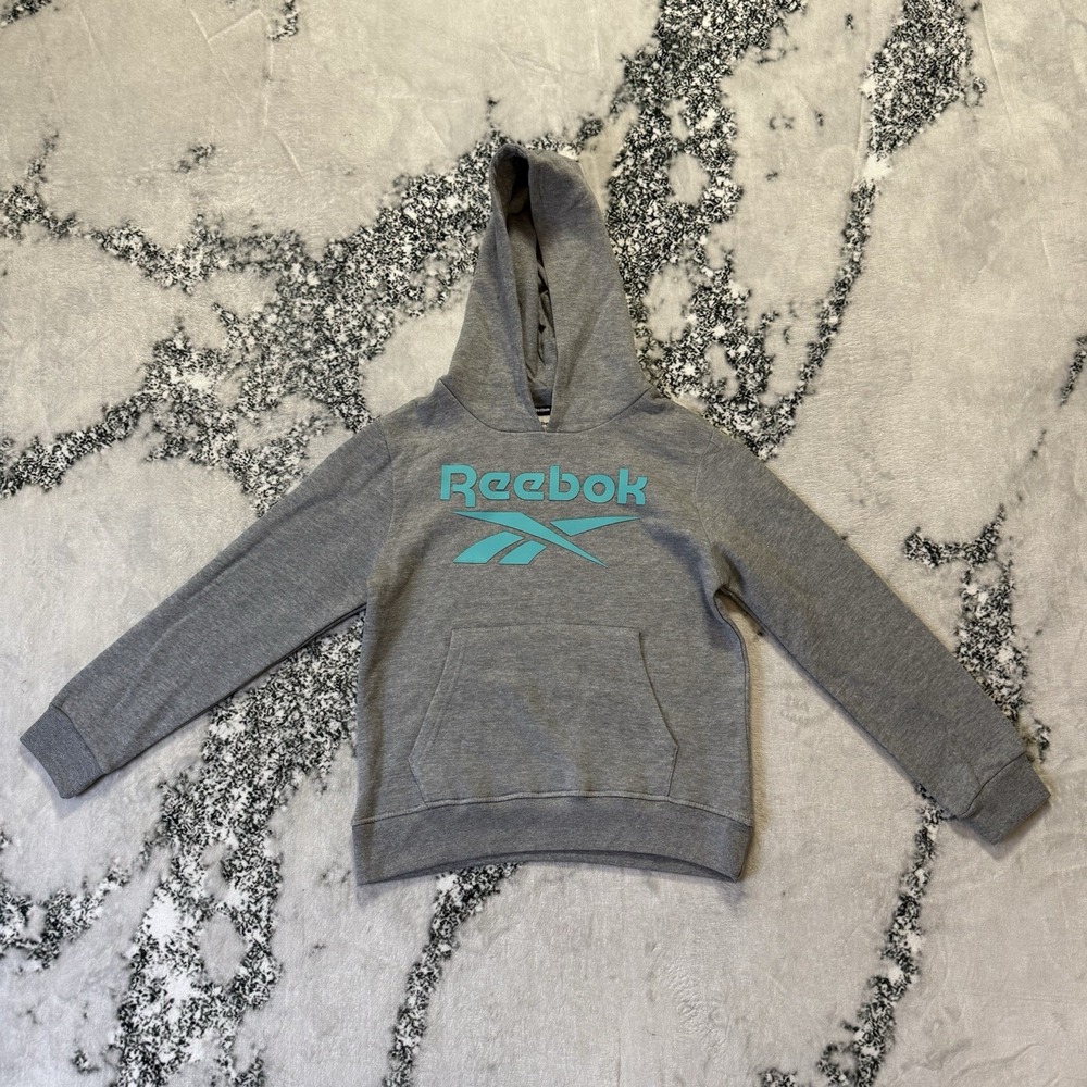 Reebok Sweatshirt Youth Size M 10-12 Gray Logo Pullover Hooded Fleece‎ Identity